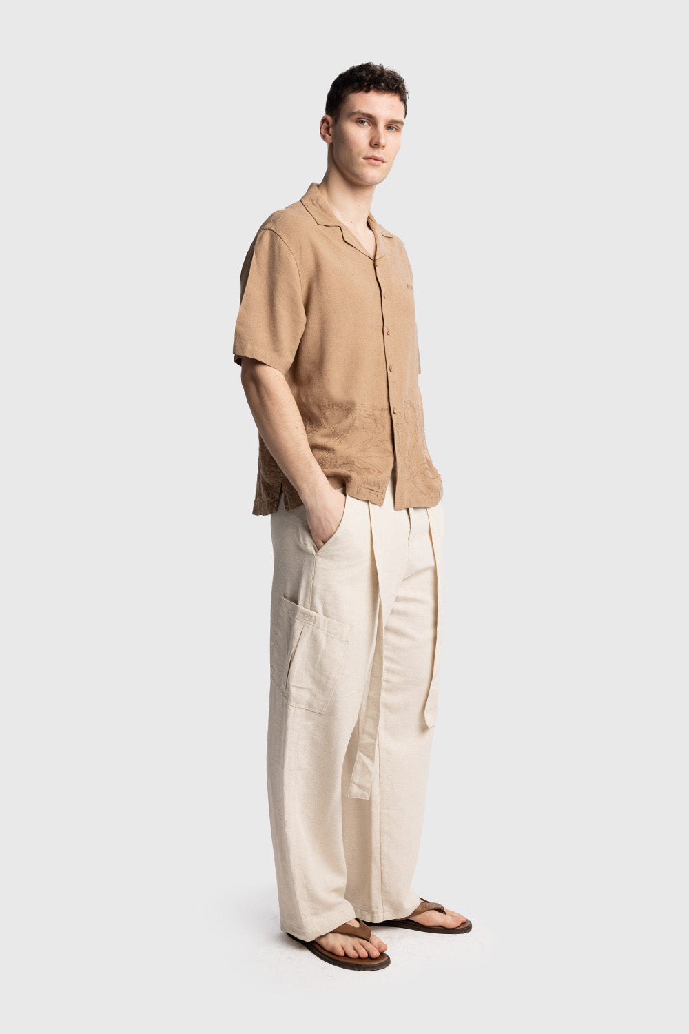 İŞLEMELİ KETEN GÖMLEK - TABA L