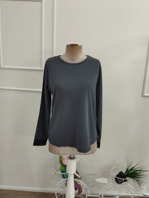Kadın Uzun Kollu Bisiklet Yakalı Kol Ağzı Deri Detaylı Ithal Krep Bluz