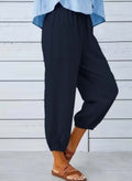 Women's Elastic Waist Drawstring Button Detail Trousers