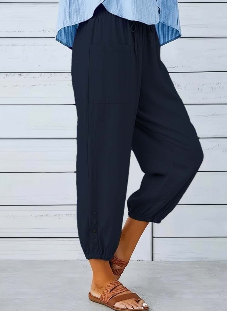 Kadın Beli Lastikli Bağcıklı Düğme Detaylı Pantolon