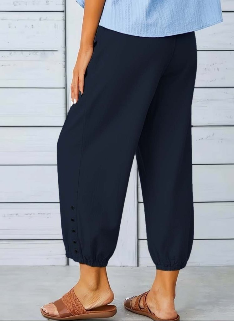 Kadın Beli Lastikli Bağcıklı Düğme Detaylı Pantolon