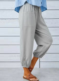 Women's Elastic Waist Drawstring Button Detail Trousers