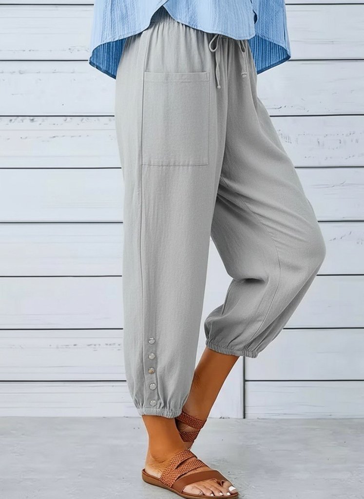 Kadın Beli Lastikli Bağcıklı Düğme Detaylı Pantolon
