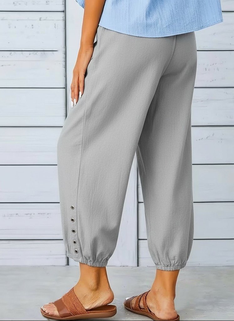 Kadın Beli Lastikli Bağcıklı Düğme Detaylı Pantolon