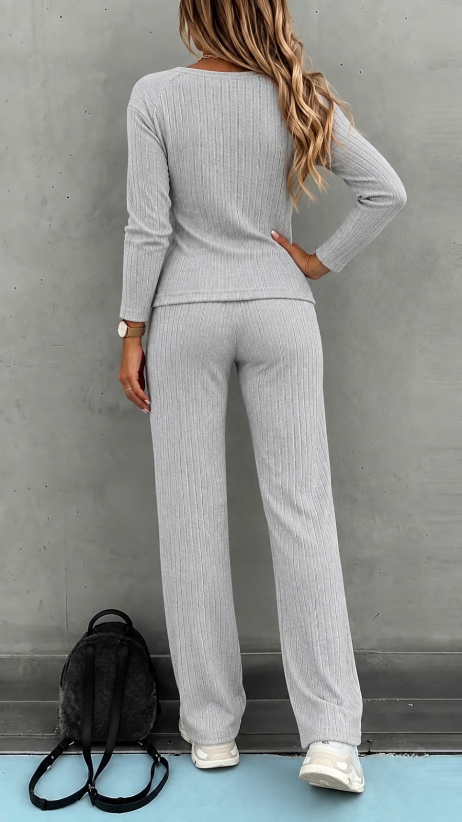 Kadın Uzun Kollu V Yakalı şardonlu Kaşkorse Bluz Ve Pantolon Ikili Takım