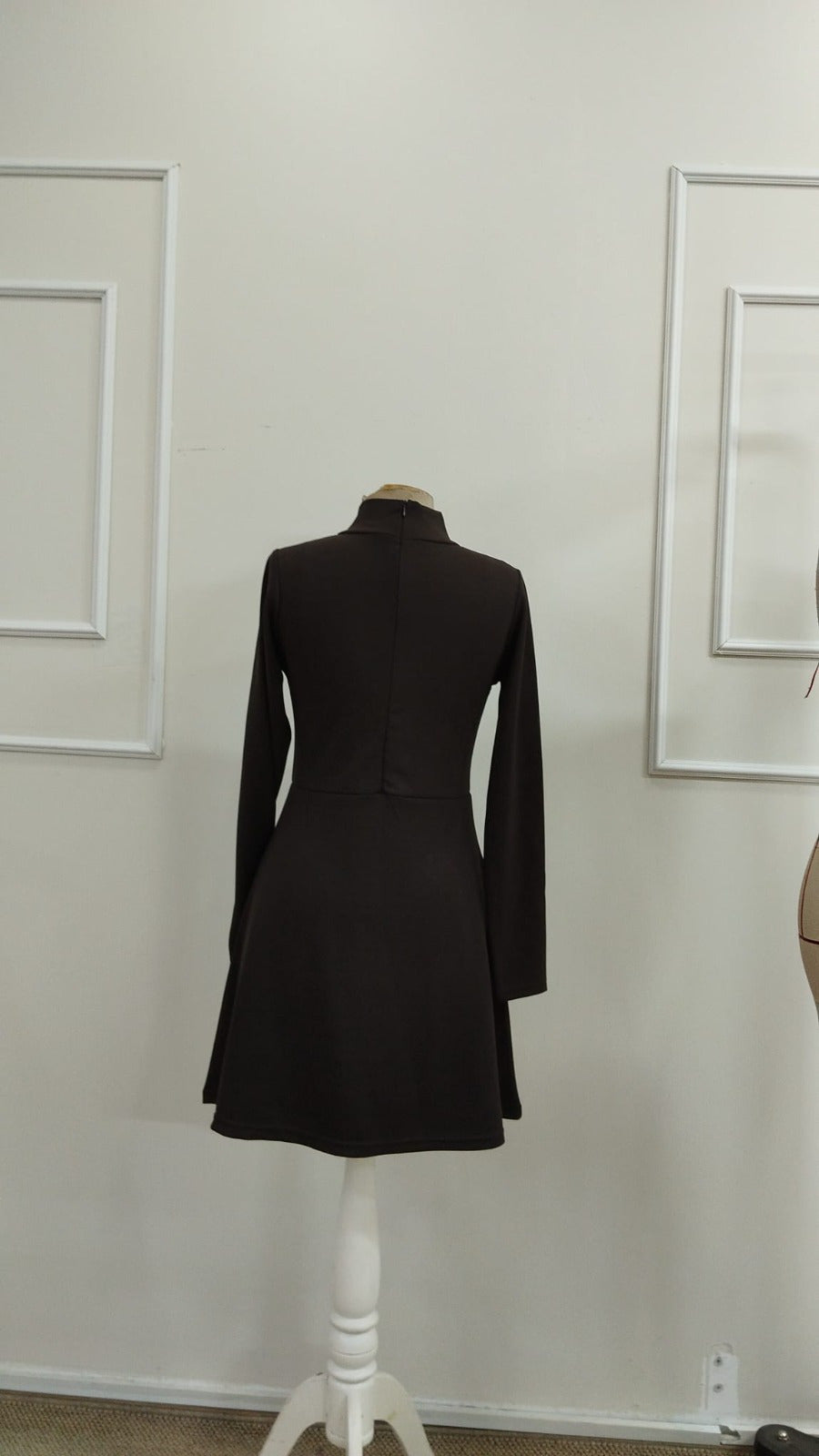 Kadın Uzun Kollu Balıkçı Yakalı Sırttan Fermuarlı Modal Kısa Elbise