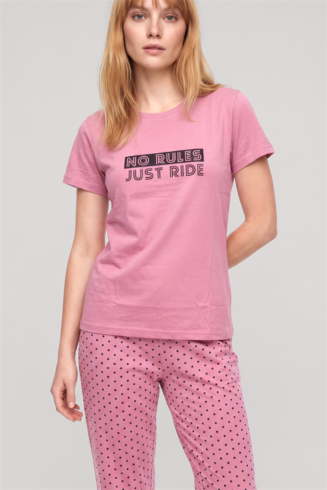 Kadın Kısa Kol Penye Pijama Takım - Somon