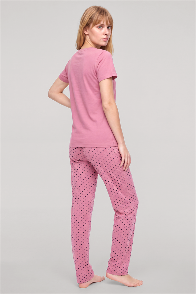 Kadın Kısa Kol Penye Pijama Takım - Somon