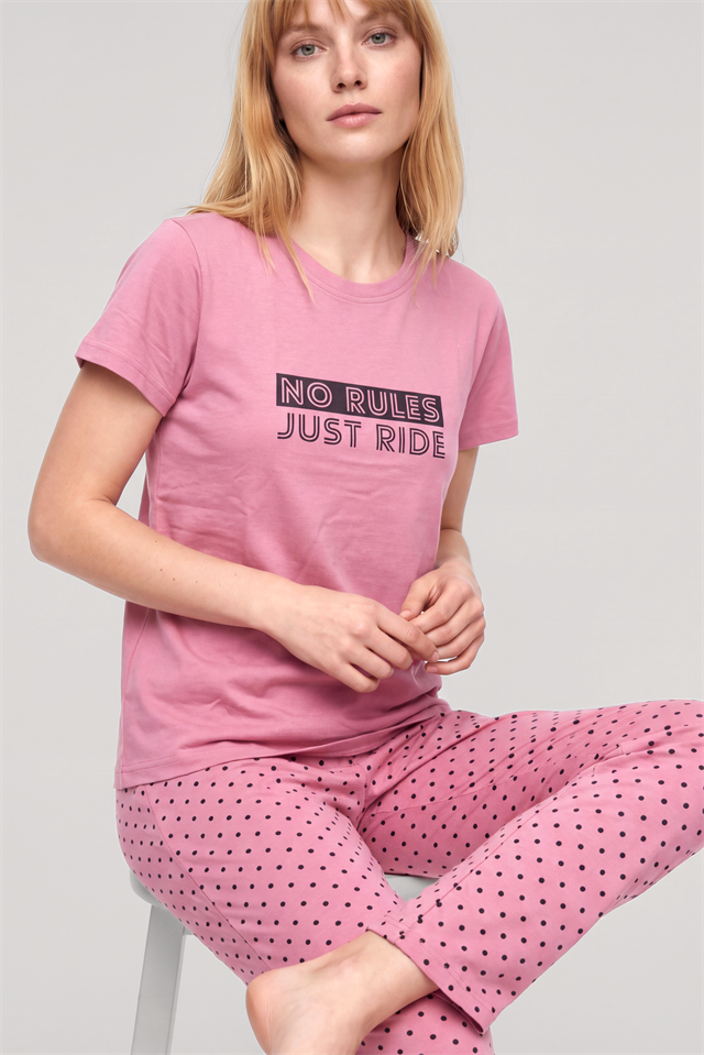 Kadın Kısa Kol Penye Pijama Takım - Somon