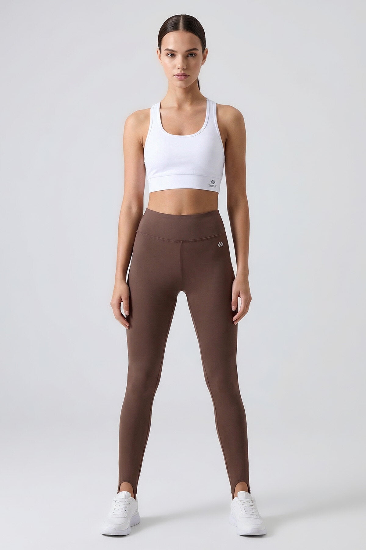 Kahverengi Standart Fit Esnek Spor Performans Kadın Topuklu Tayt - 94685