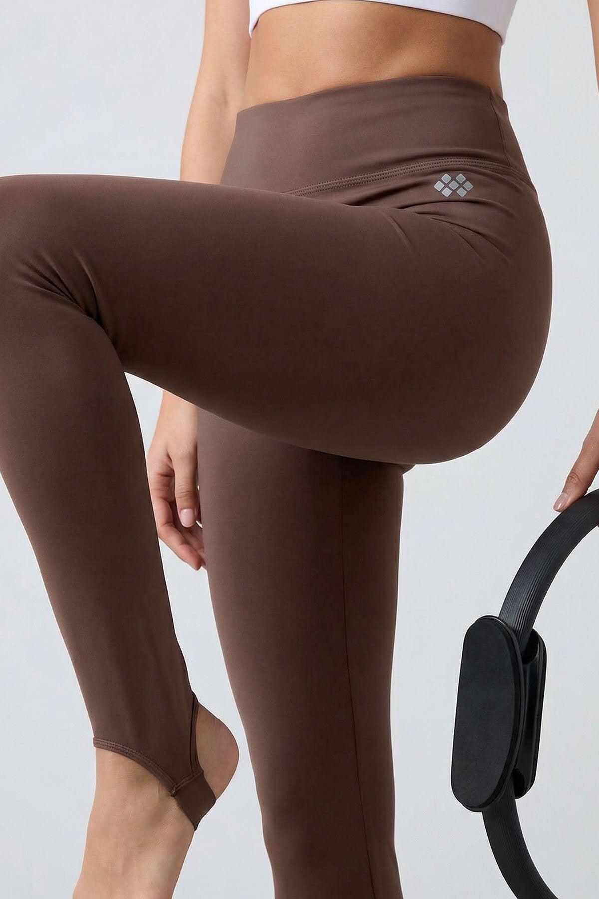 Kahverengi Standart Fit Esnek Spor Performans Kadın Topuklu Tayt - 94685