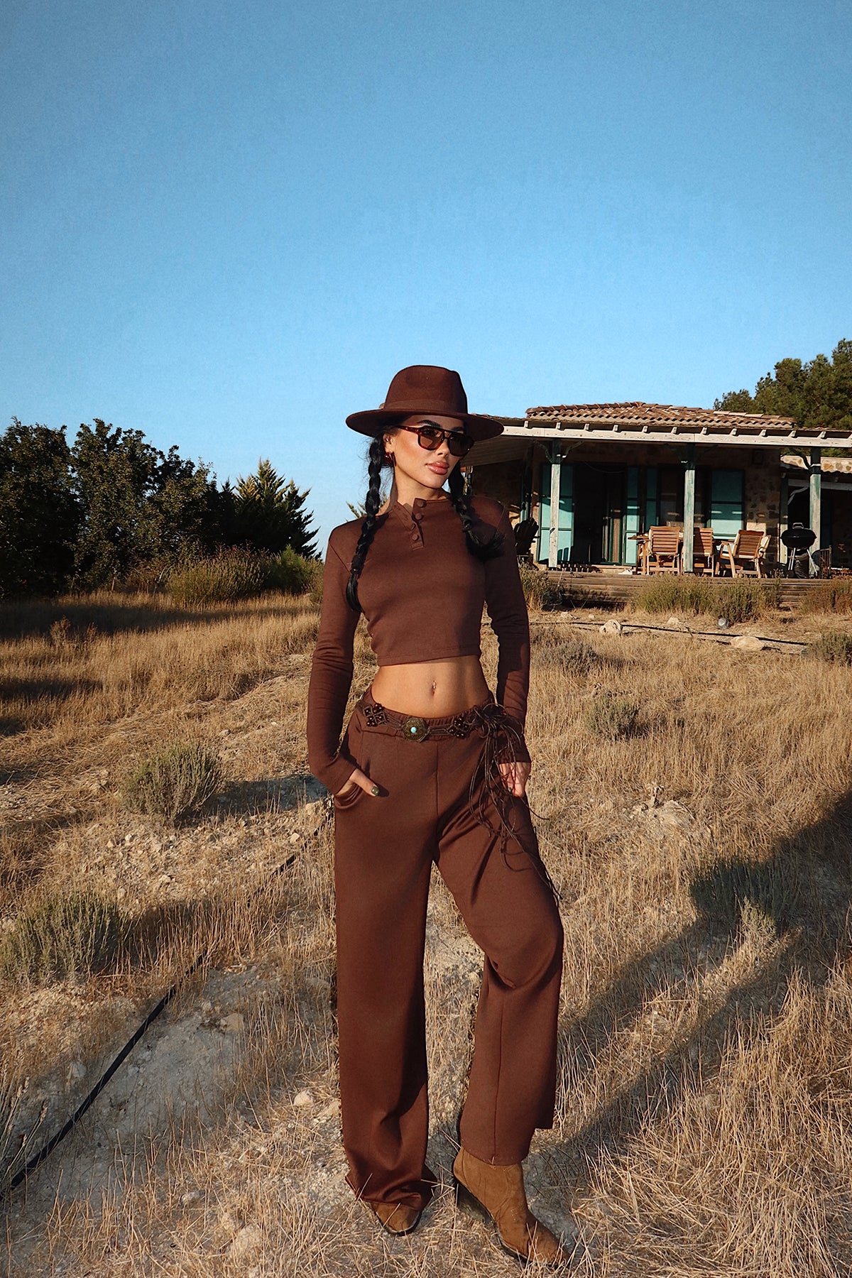 Kahverengi Rapha Alt Üst Takım ATE-3647