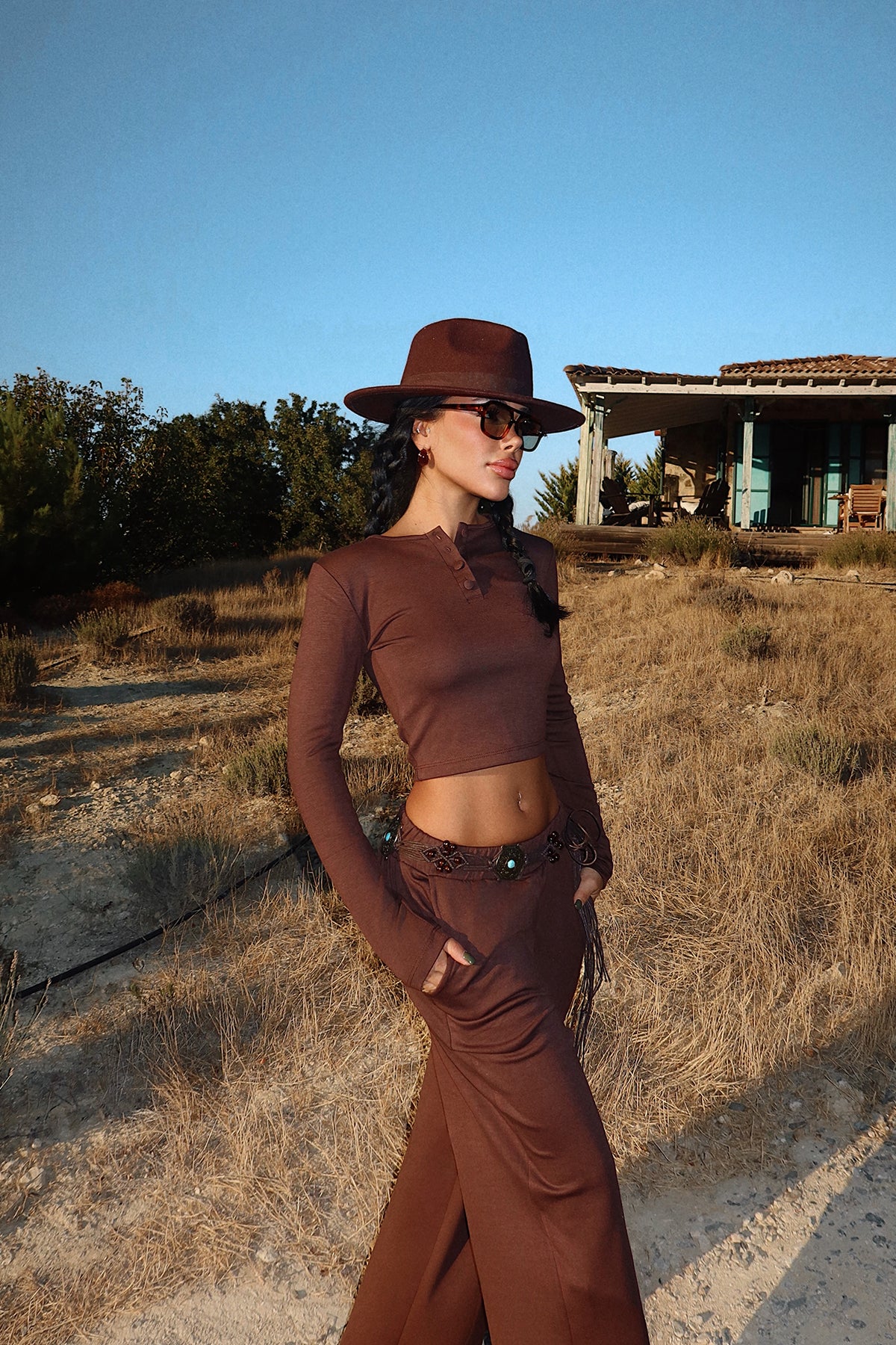 Kahverengi Rapha Alt Üst Takım ATE-3647