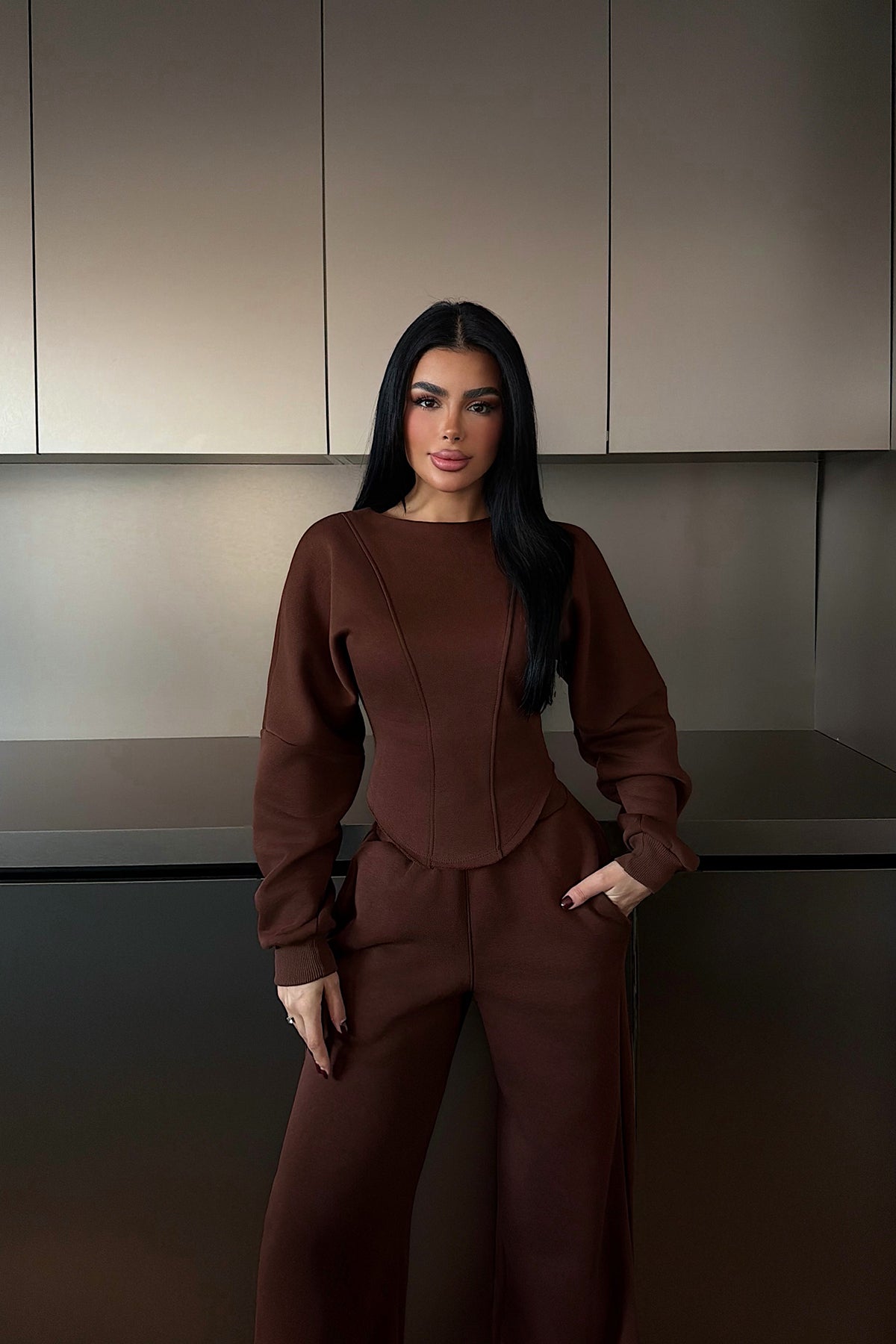 Kahverengi Oska Eşofman Takımı ATE-4106