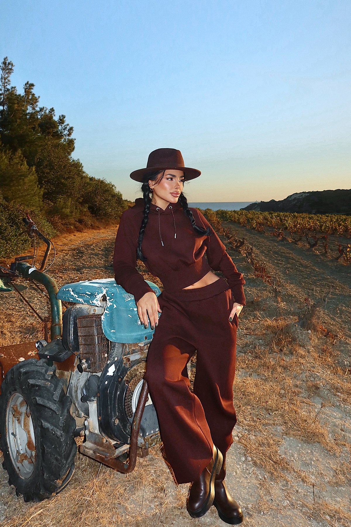 Kahverengi Scarf Kapşonlu Eşofman Takım ATE-3693