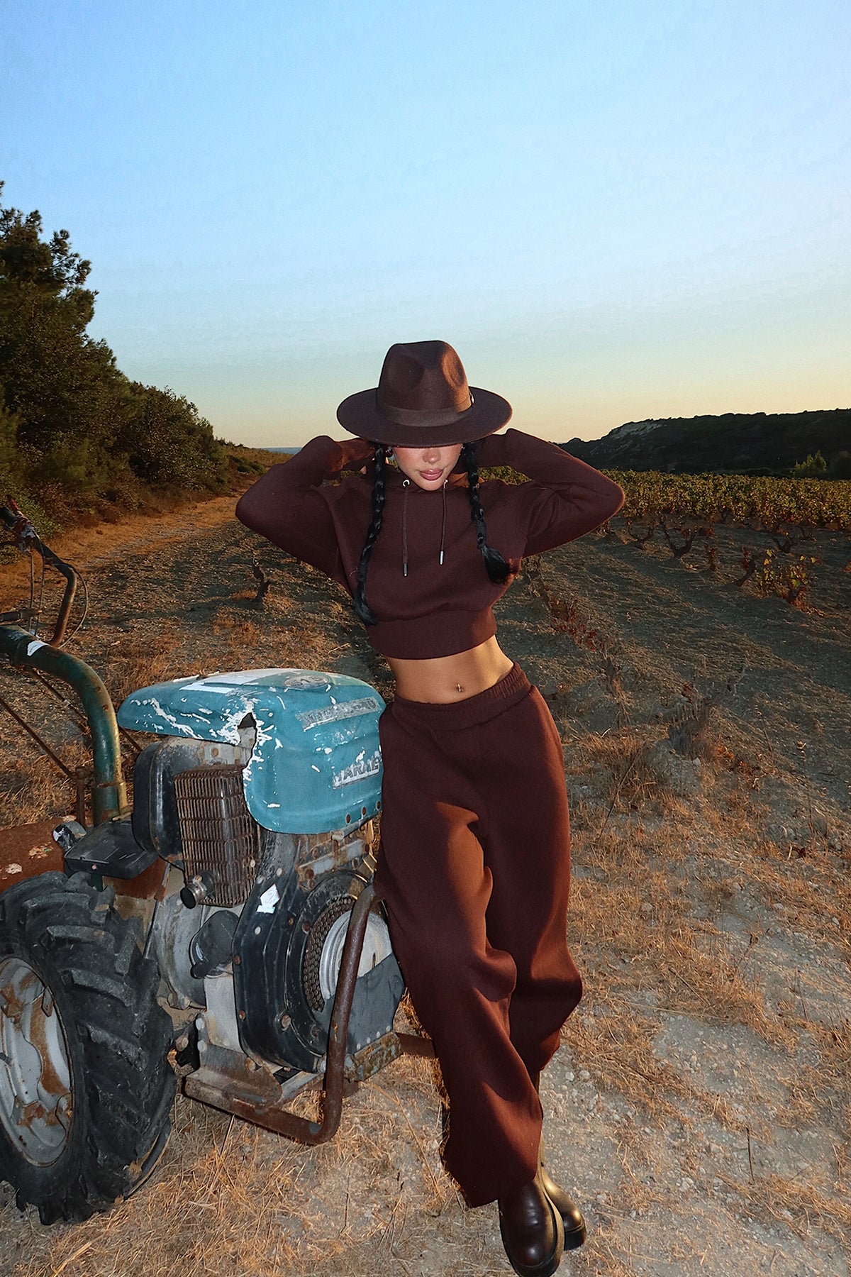 Kahverengi Scarf Kapşonlu Eşofman Takım ATE-3693