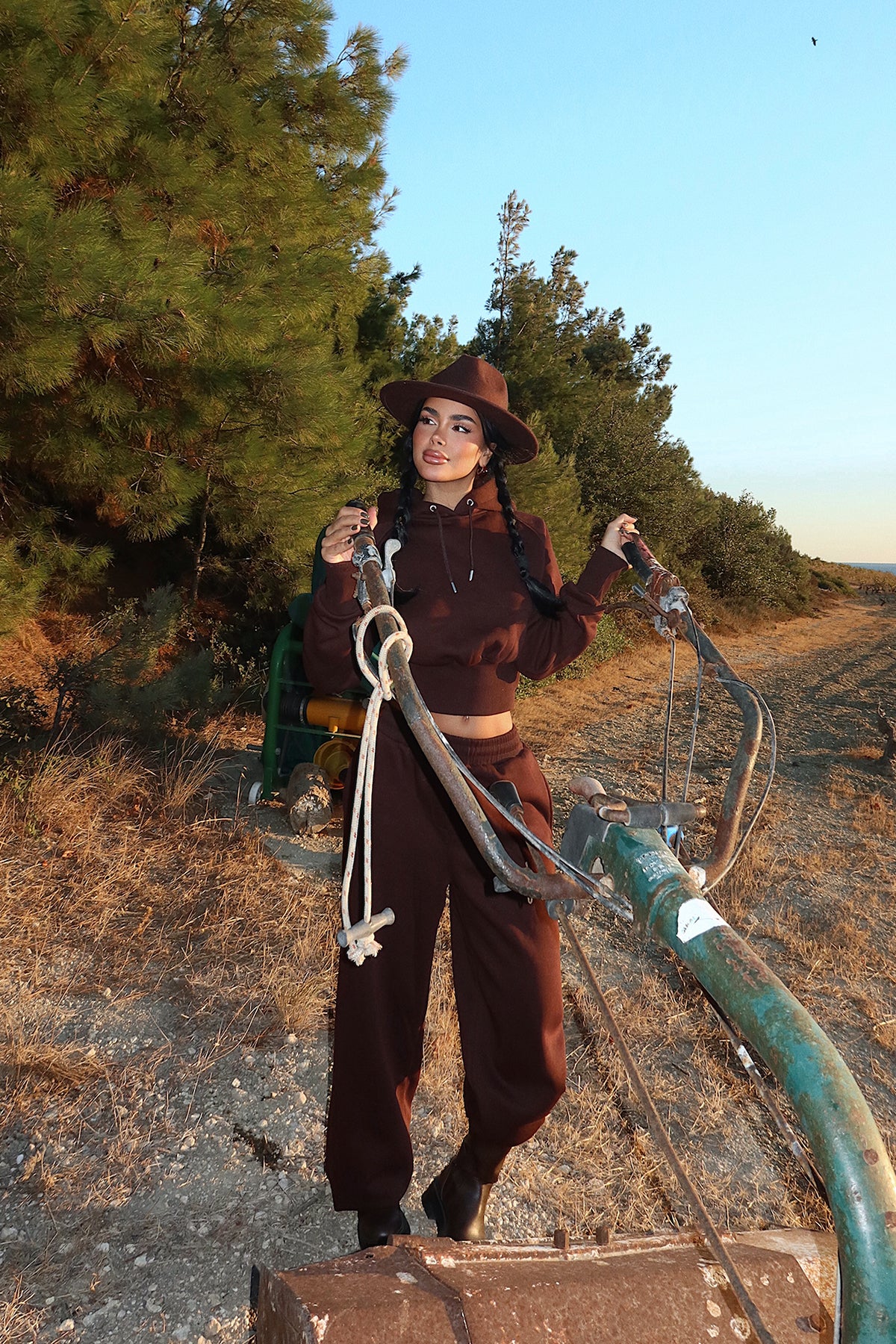 Kahverengi Scarf Kapşonlu Eşofman Takım ATE-3693