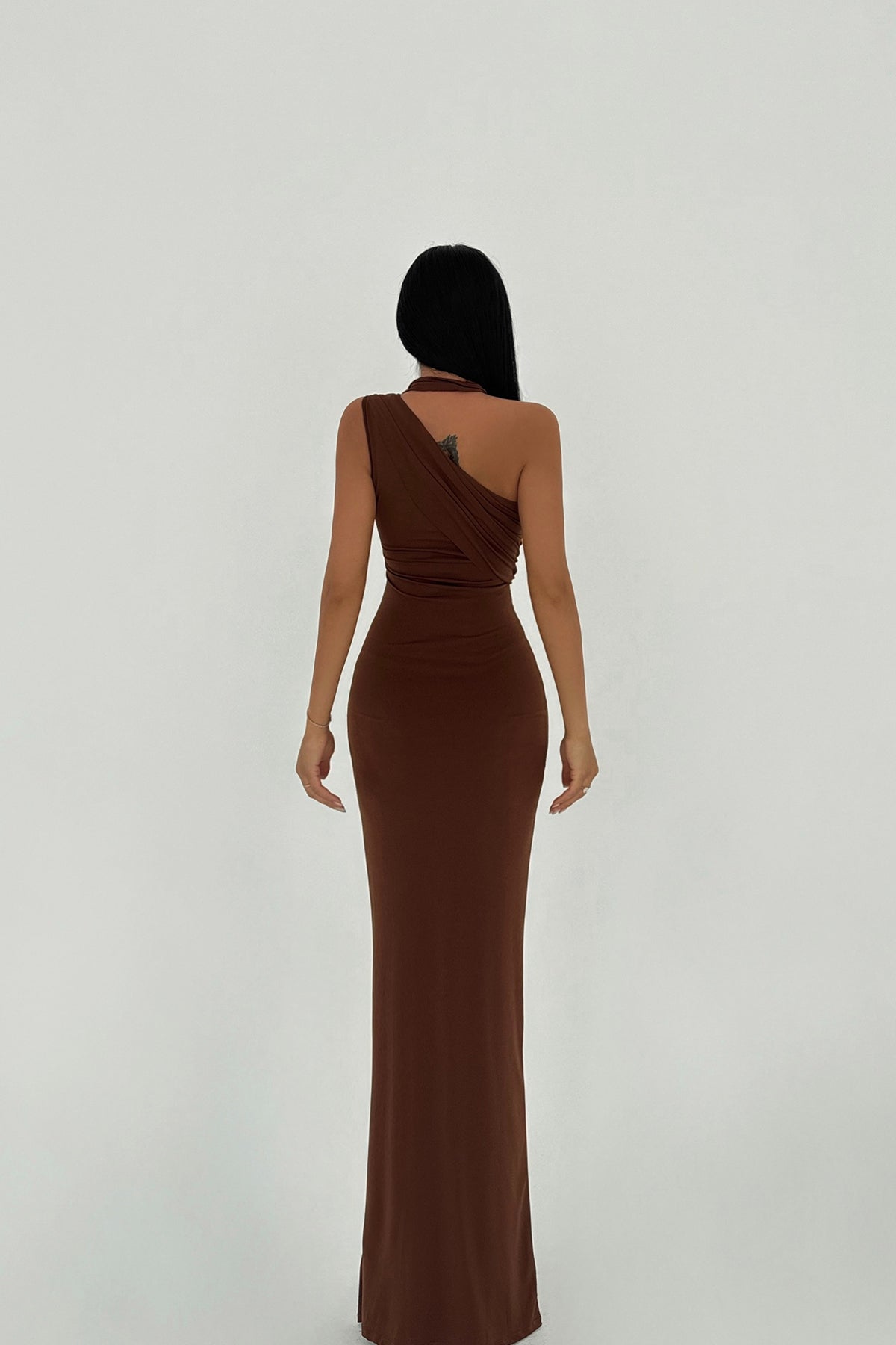 Kahverengi Marcia Uzun Elbise  ATE-2416