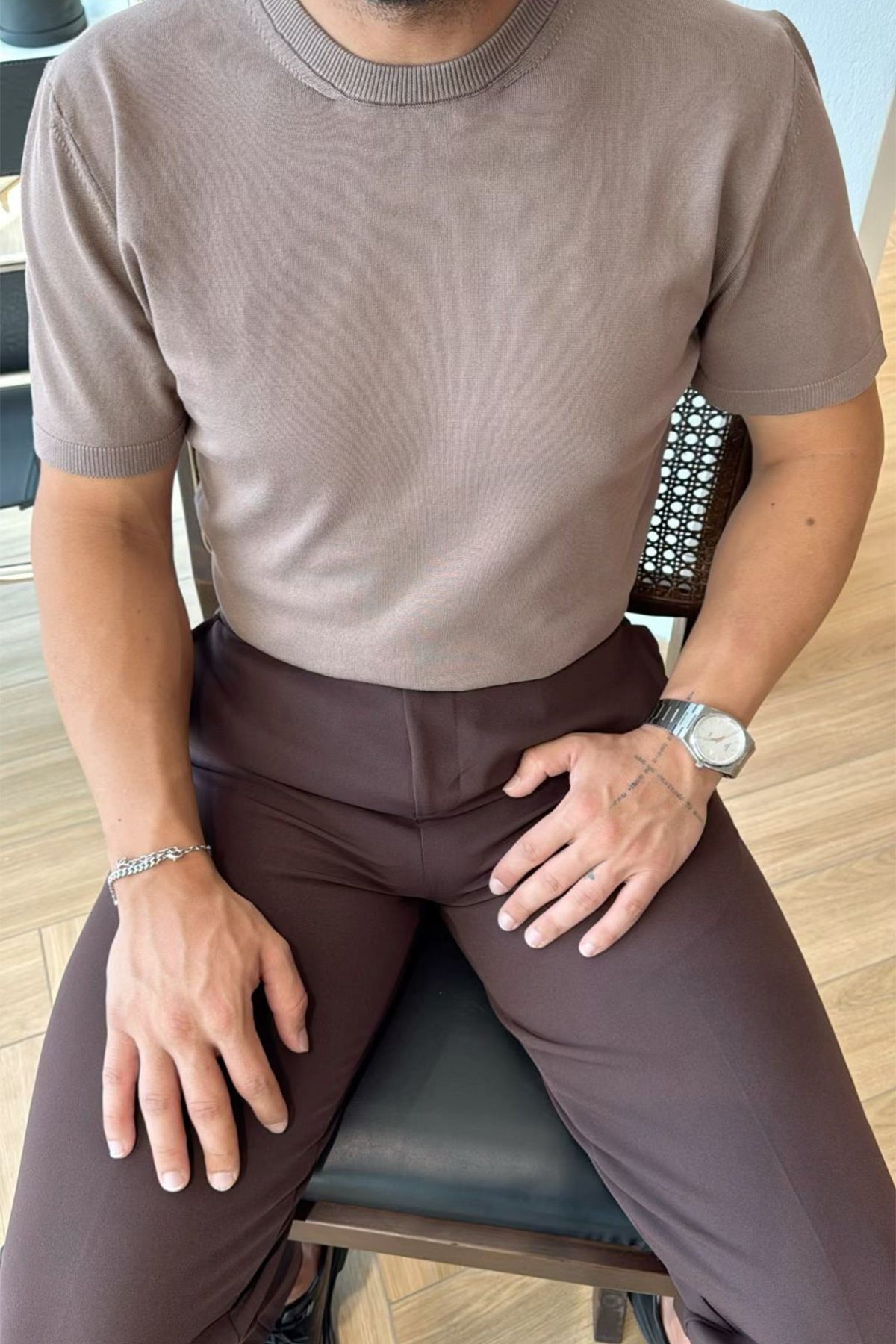 Kahverengi Triko Basic Tişört ATE-3068