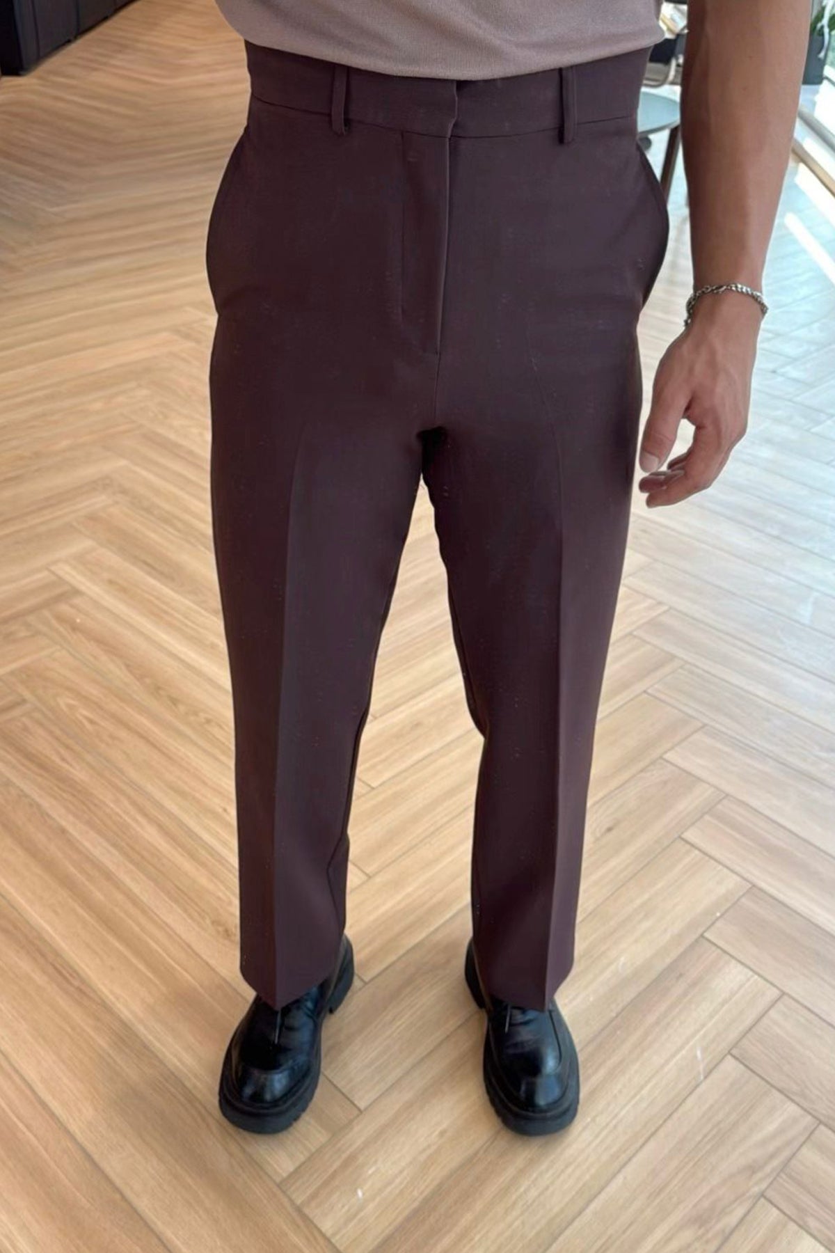 Kahverengi Palazzo Yüksek Bel Pantolon ATE-3245