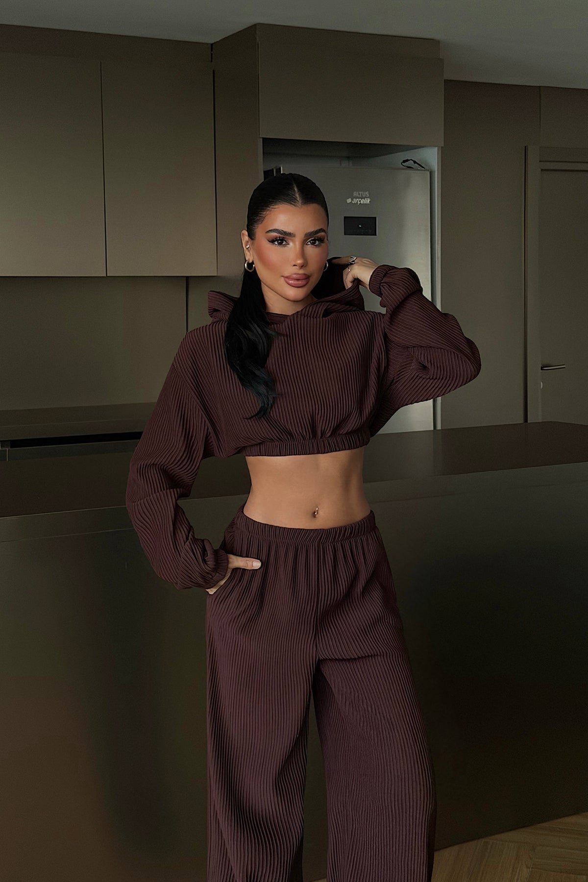 Kahverengi Dixie Kapüşonlu Alt Üst Takım ATE-2770