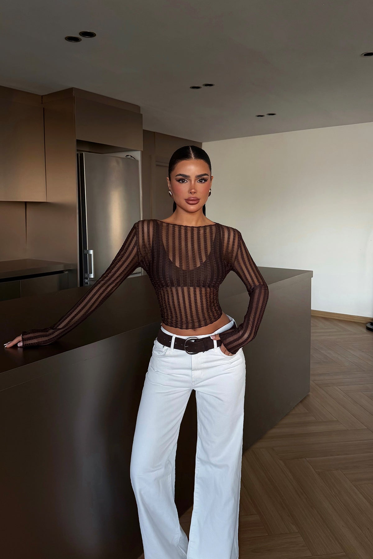 Kahverengi Joaniey Transparan Bluz ATE-4748