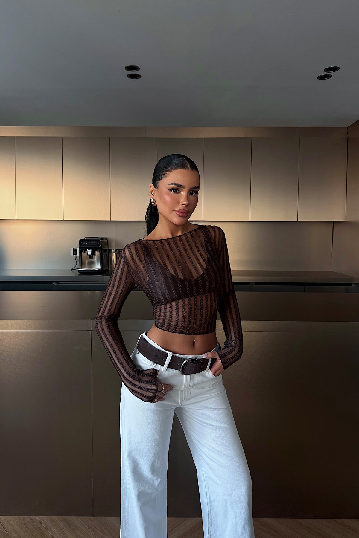 Kahverengi Joaniey Transparan Bluz ATE-4748