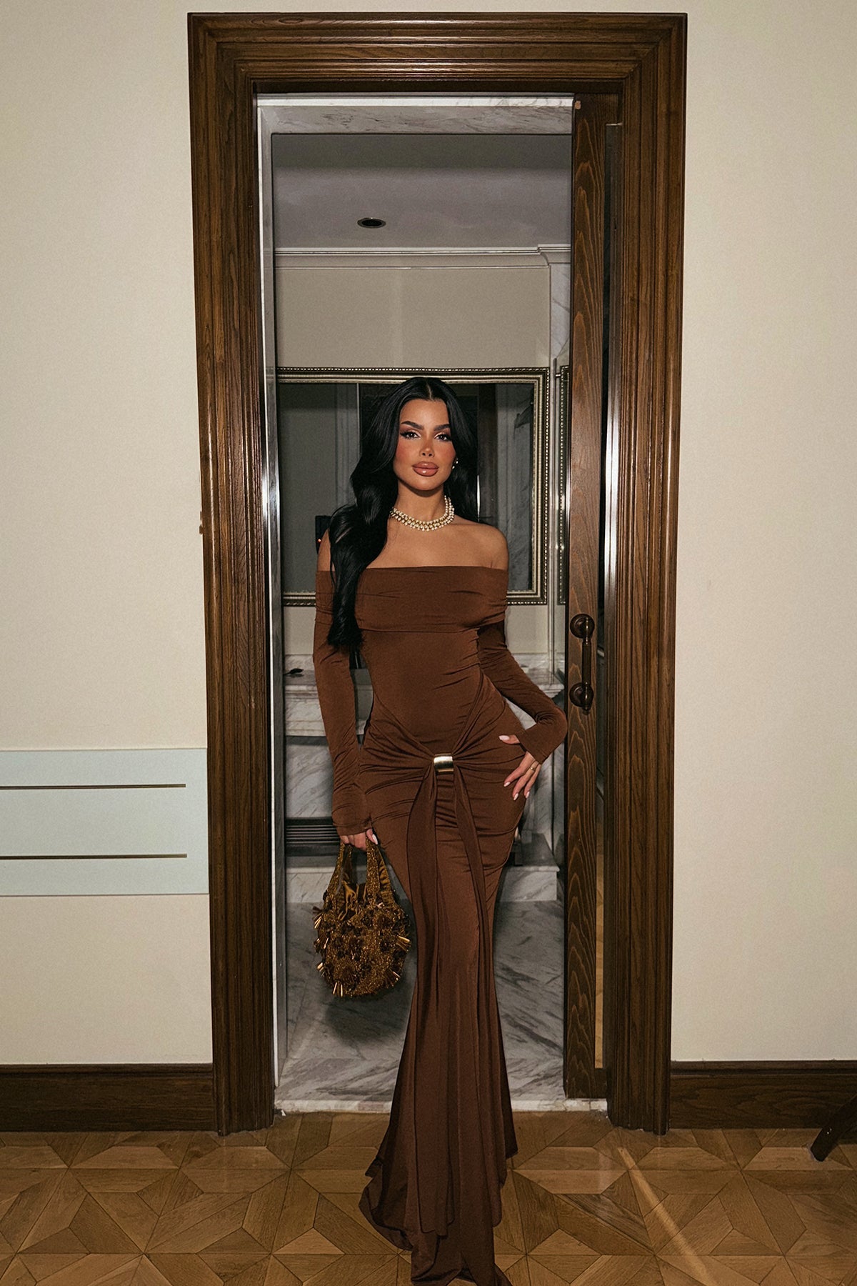 Kahverengi Fallon Uzun Elbise ATE-2186