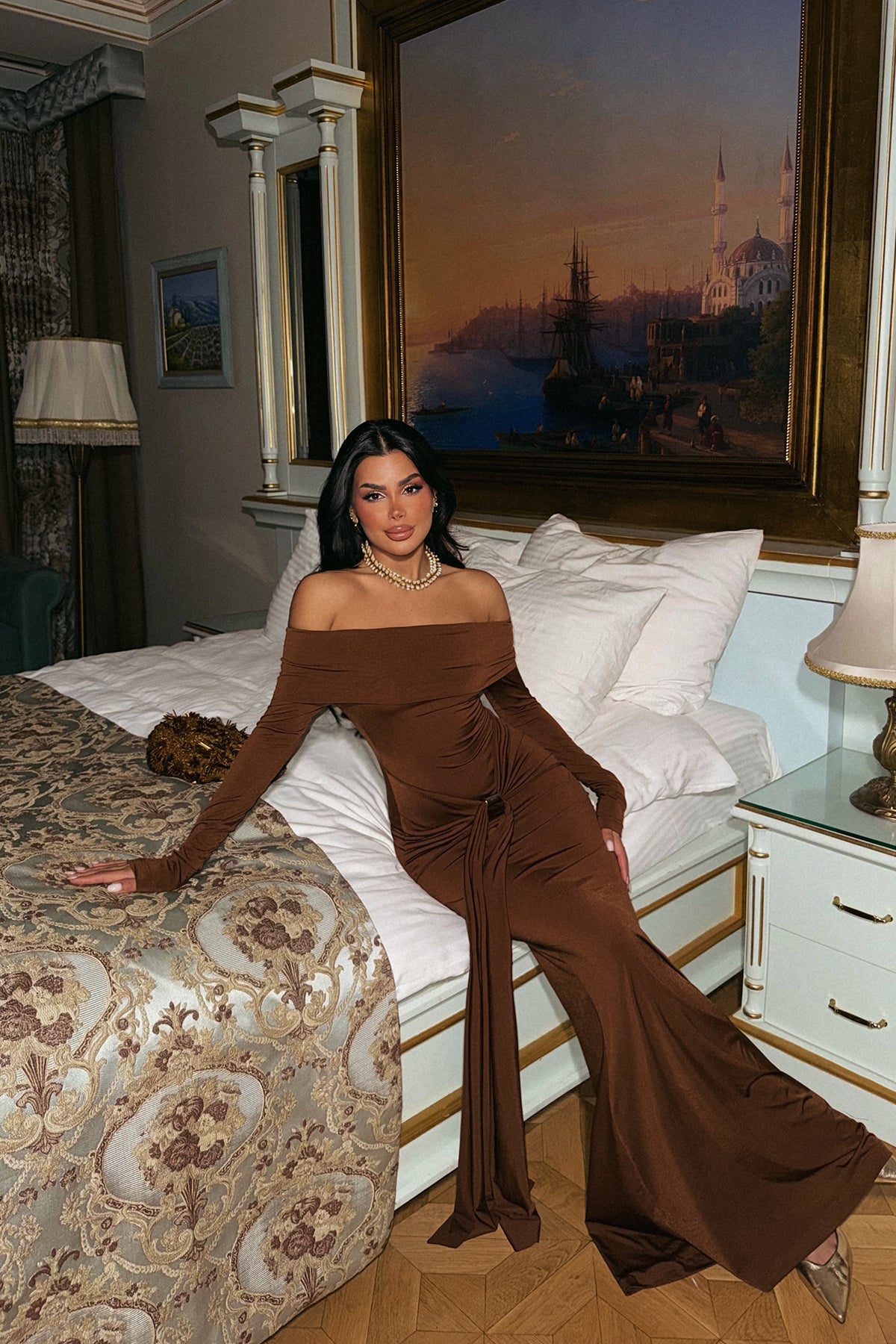 Kahverengi Fallon Uzun Elbise ATE-2186