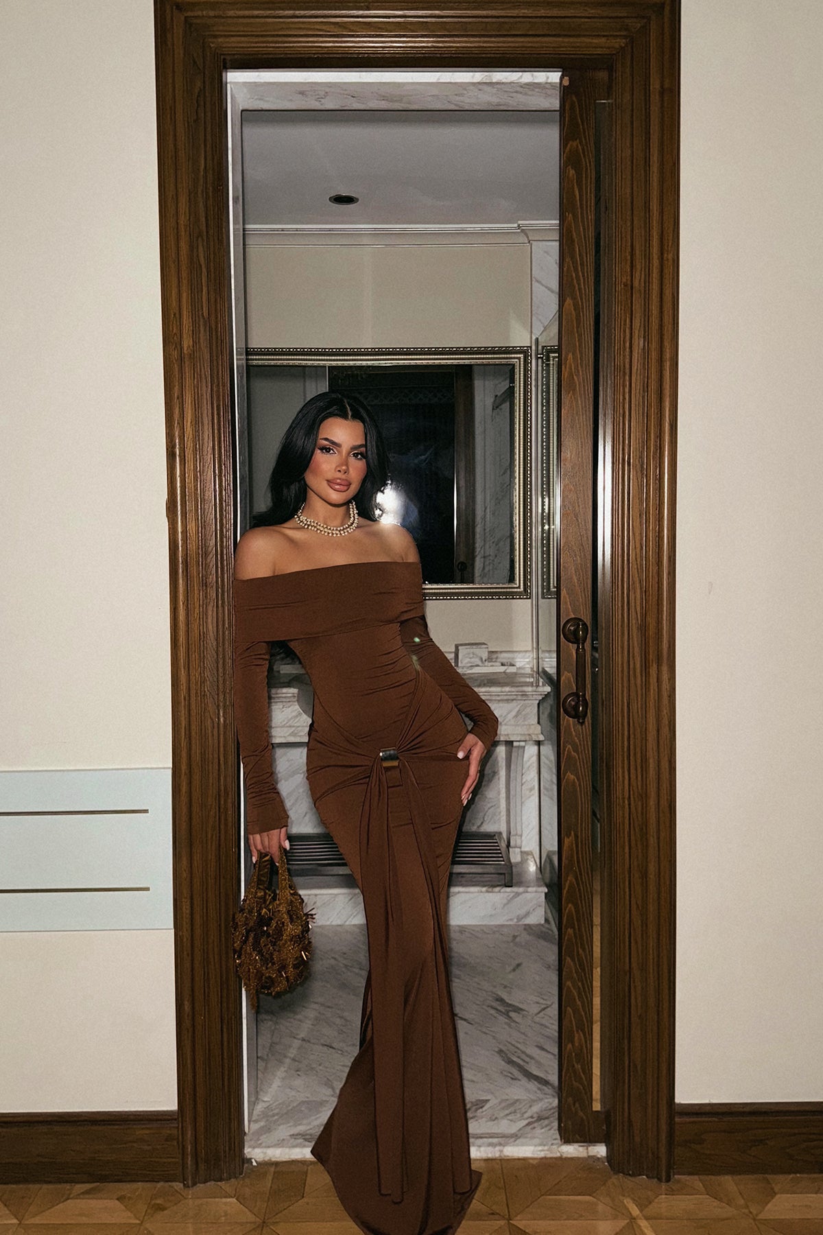 Kahverengi Fallon Uzun Elbise ATE-2186