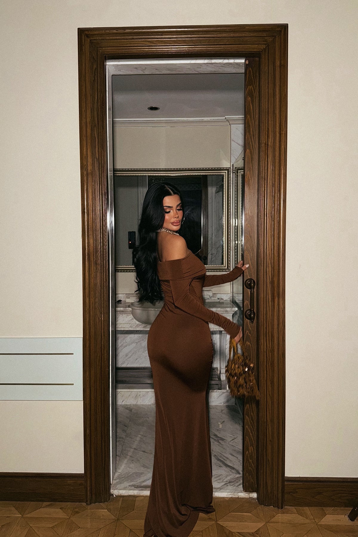 Kahverengi Fallon Uzun Elbise ATE-2186