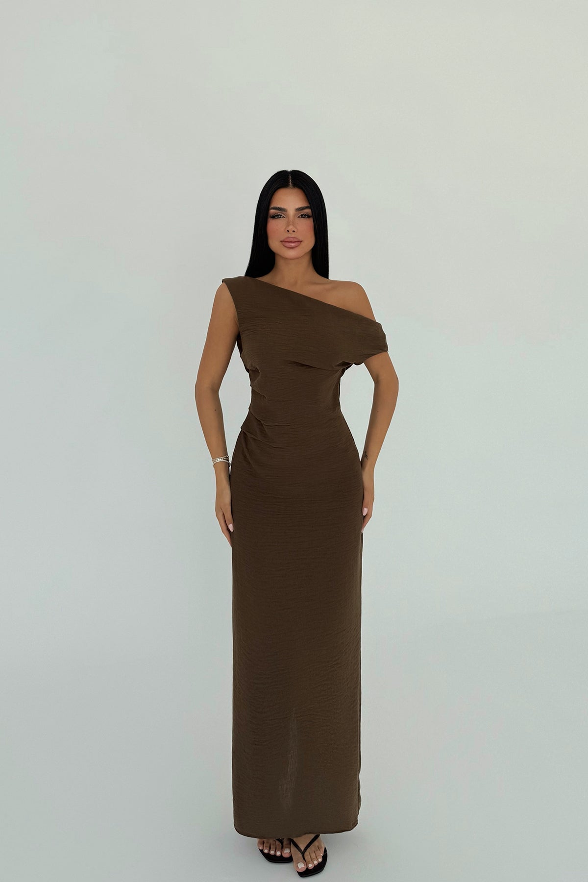 Kahverengi Clea Uzun Elbise ATE-2691
