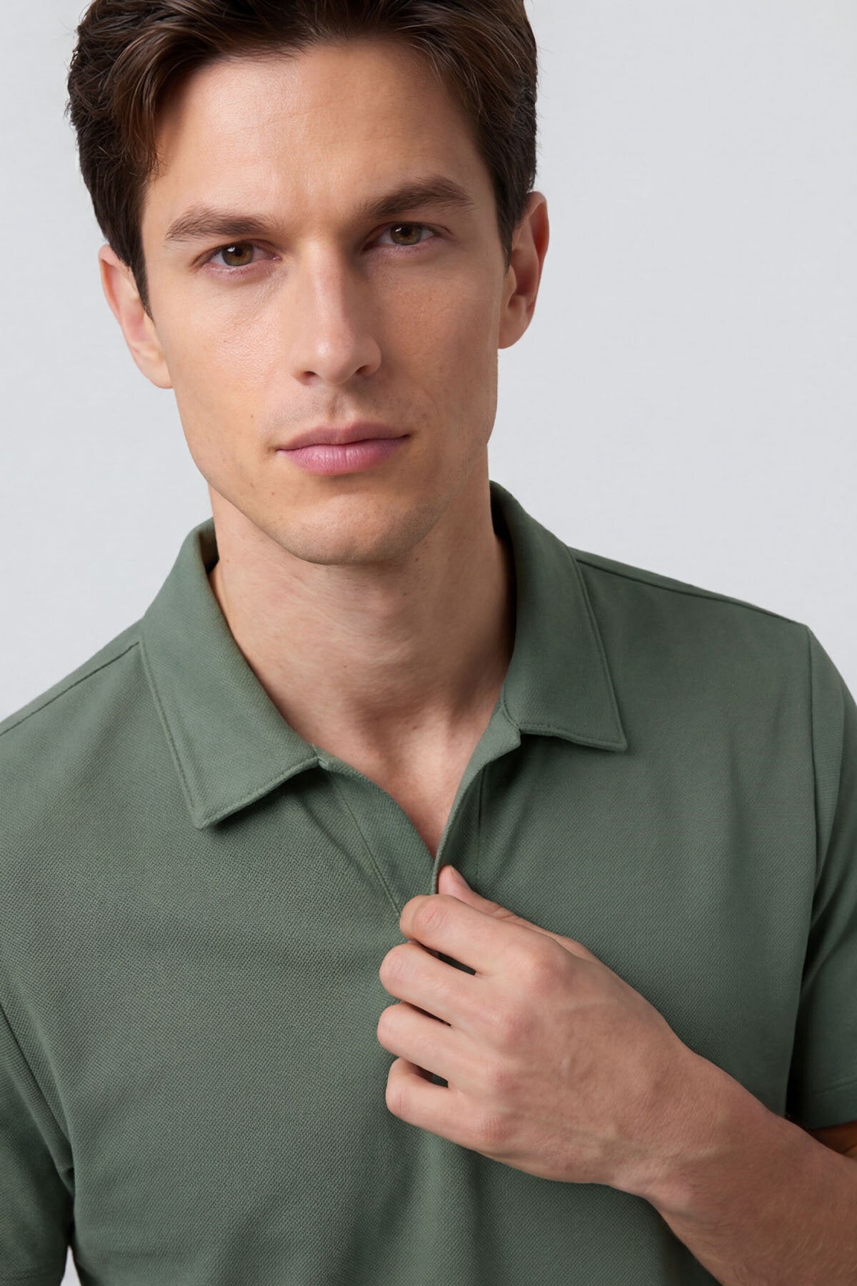 Açık Yeşil Rahat Form Yumuşak Dokulu Polo Yaka Erkek T-Shirt - 88496
