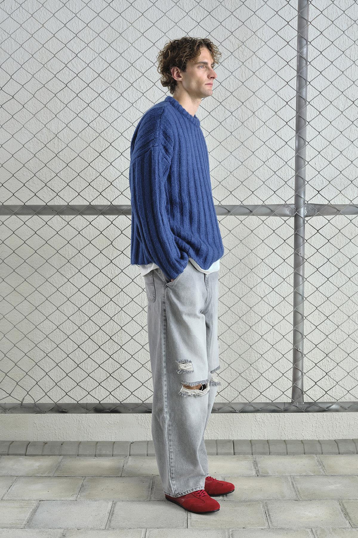 KALIN FİTİLLİ YÜNLÜ LACİVERT KAZAK