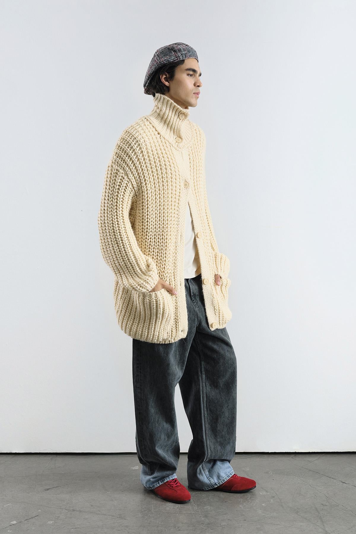 KALIN ÖRGÜLÜ OVERSIZE EKRU HIRKA