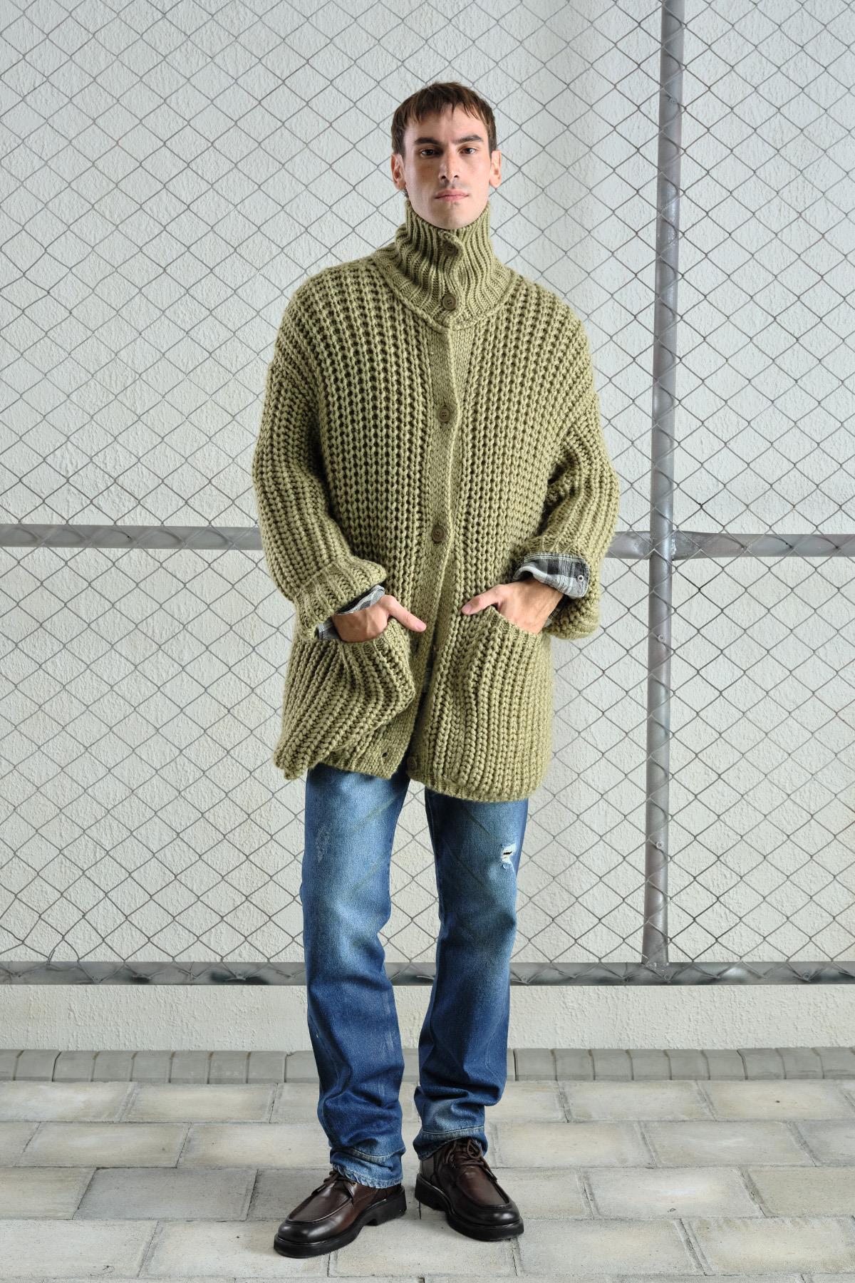 KALIN ÖRGÜLÜ OVERSIZE YEŞİL HIRKA