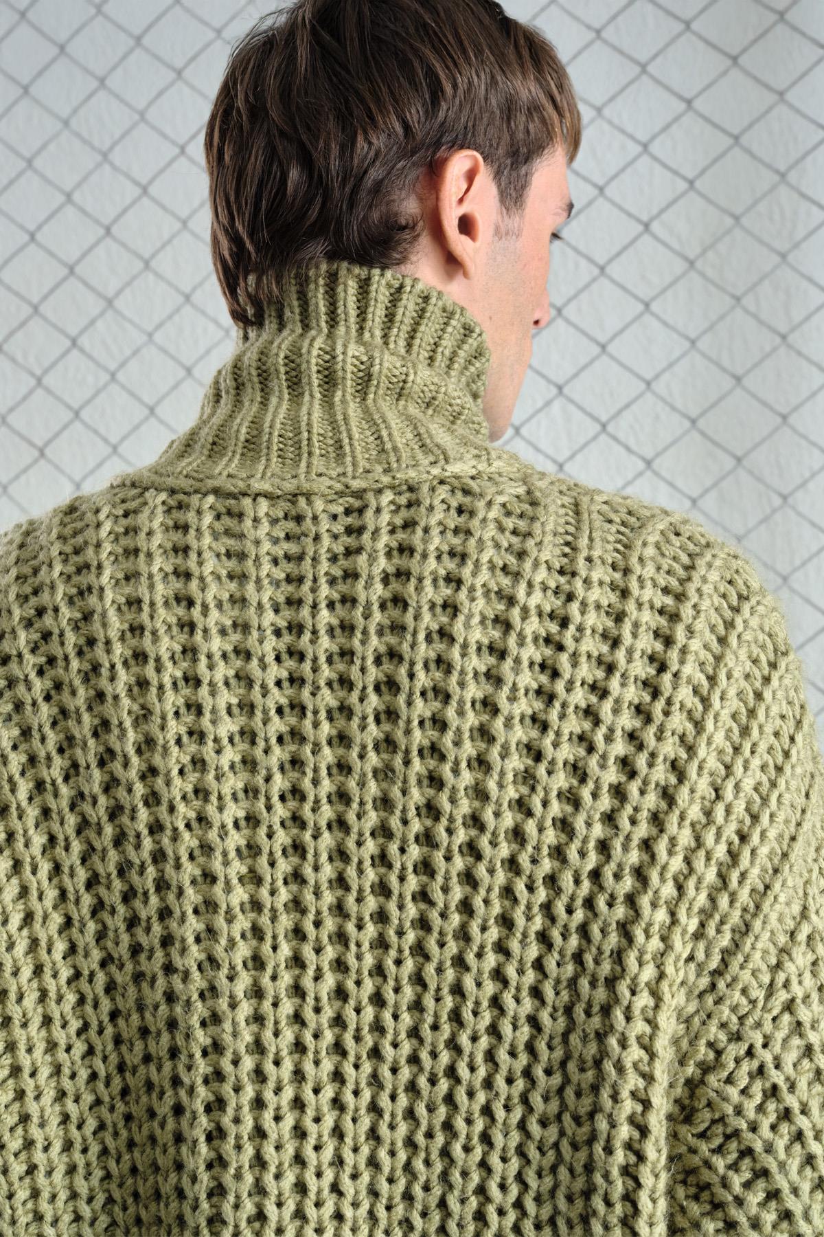 KALIN ÖRGÜLÜ OVERSIZE YEŞİL HIRKA