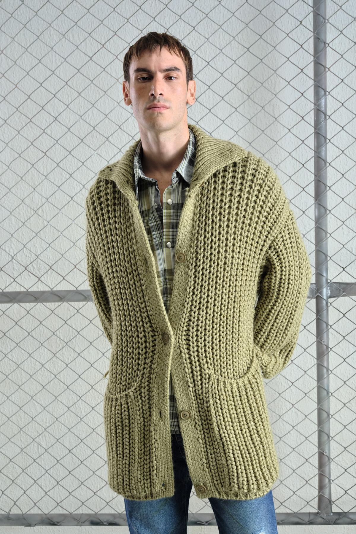 KALIN ÖRGÜLÜ OVERSIZE YEŞİL HIRKA