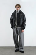 HOODED BLACK LEATHER JACKET