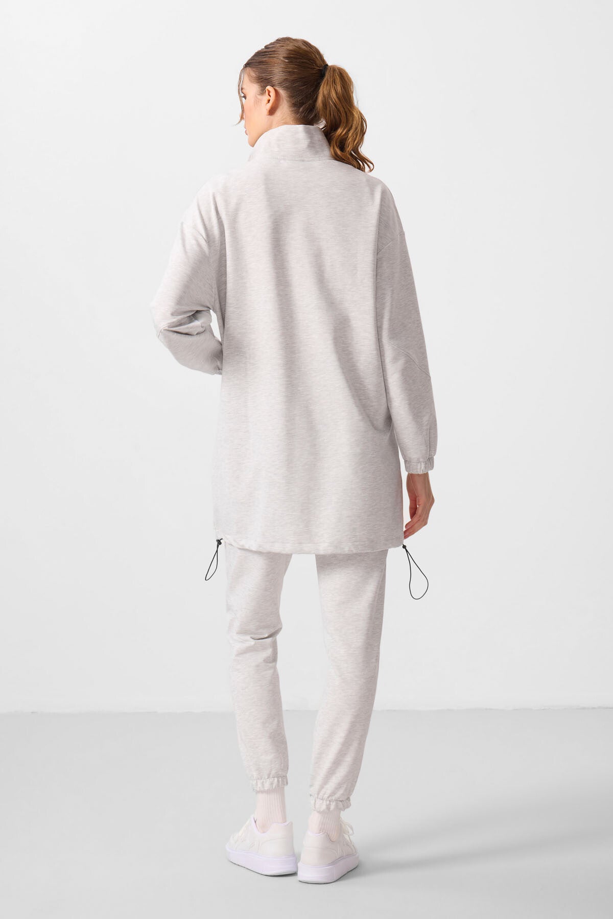 Kar Melanj Dik Yaka Fermuarlı Rahat Form Kadın Eşofman Tunik Takım - 95345