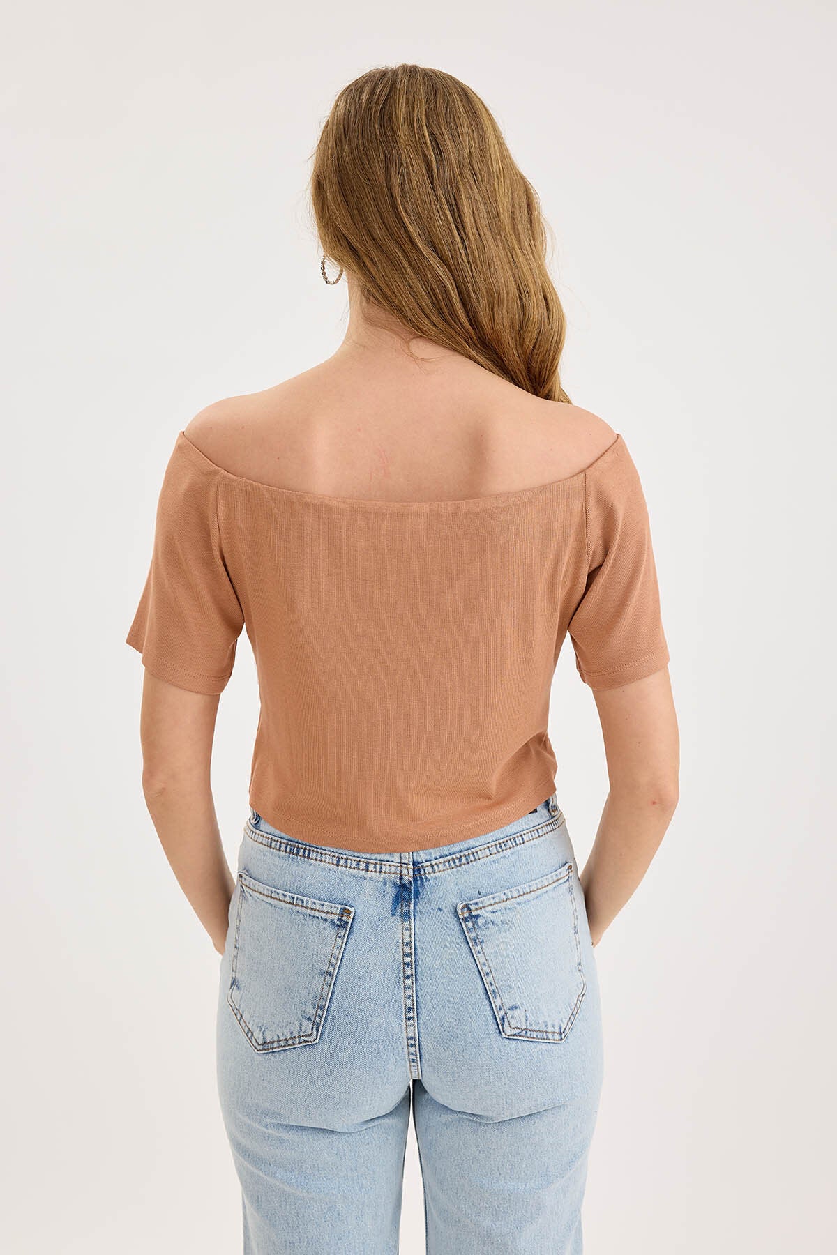 Kayık Yaka Crop Bluz