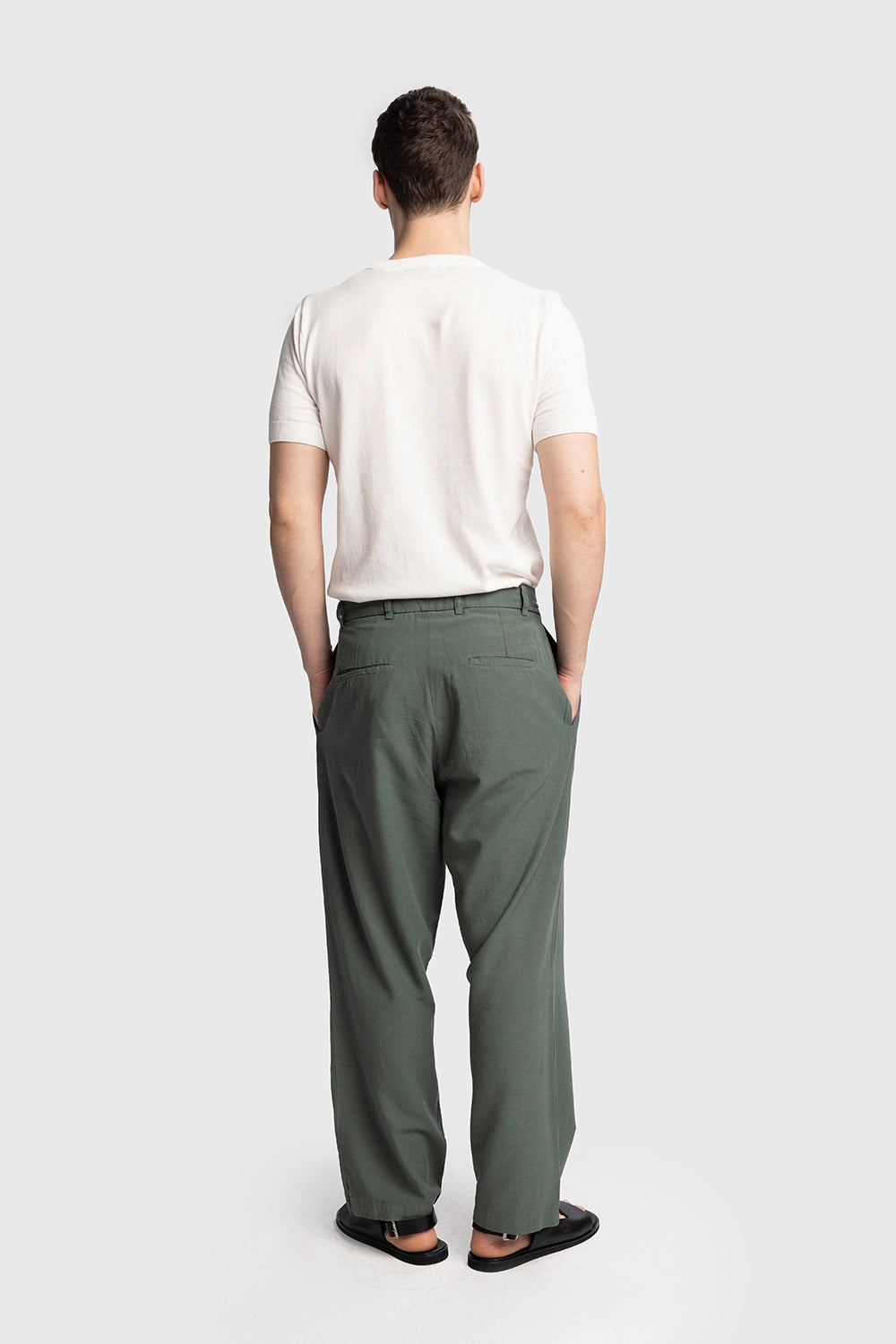 KEMER DETAYLI KETEN PANTOLON - YEŞİL L