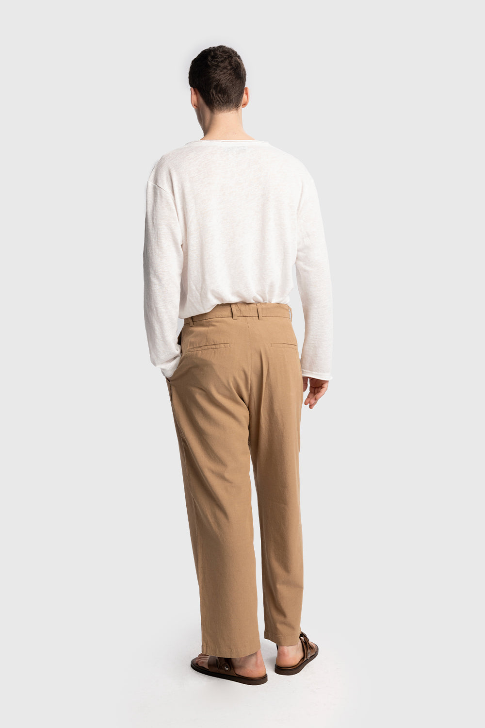 KEMER DETAYLI KETEN PANTOLON - TABA XL