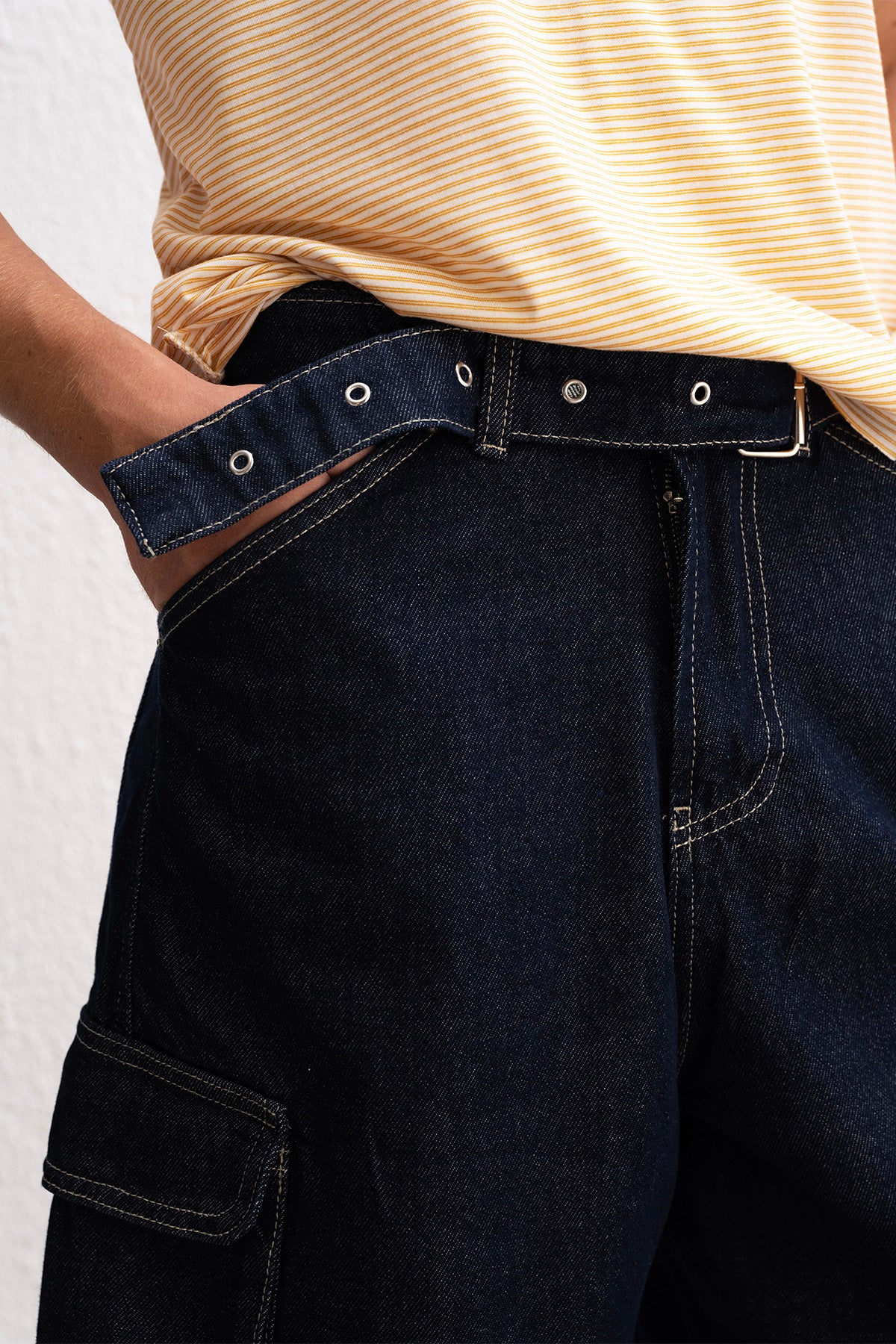 KEMERLİ KARGO JEAN LACİVERT ŞORT - LACİVERT XL