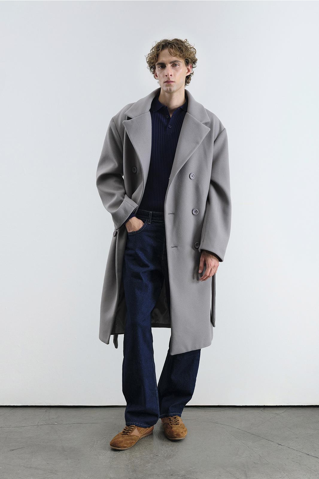 KEMERLİ KAŞE GRİ KABAN