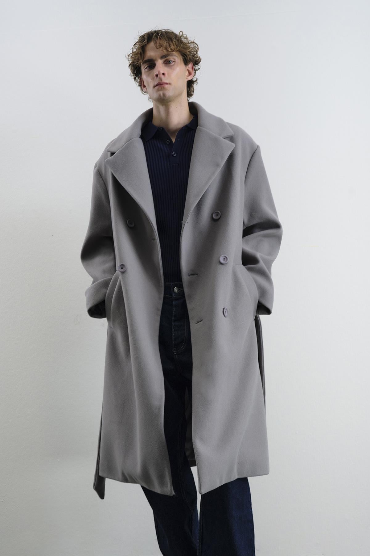 KEMERLİ KAŞE GRİ KABAN