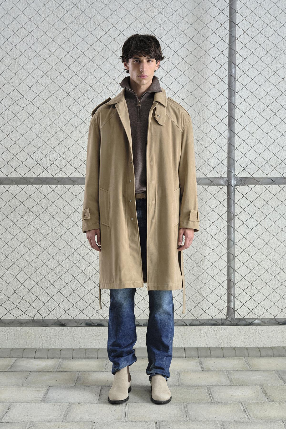 KEMERLİ REGULAR FIT SÜET BEJ TRENÇKOT