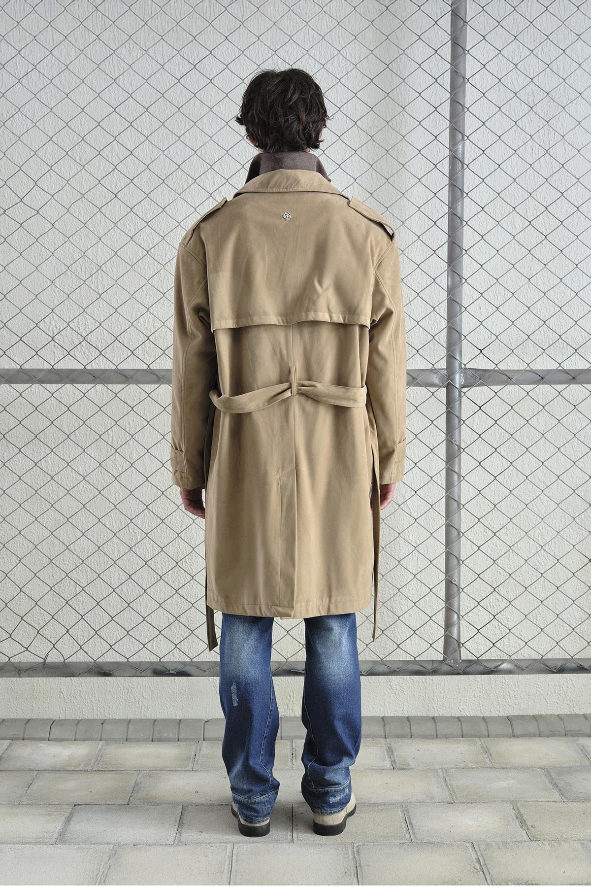 KEMERLİ REGULAR FIT SÜET BEJ TRENÇKOT