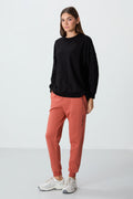 Brick Compact Cotton Thick Smooth Textured Standard Fit Women's Sweatpants - 94660