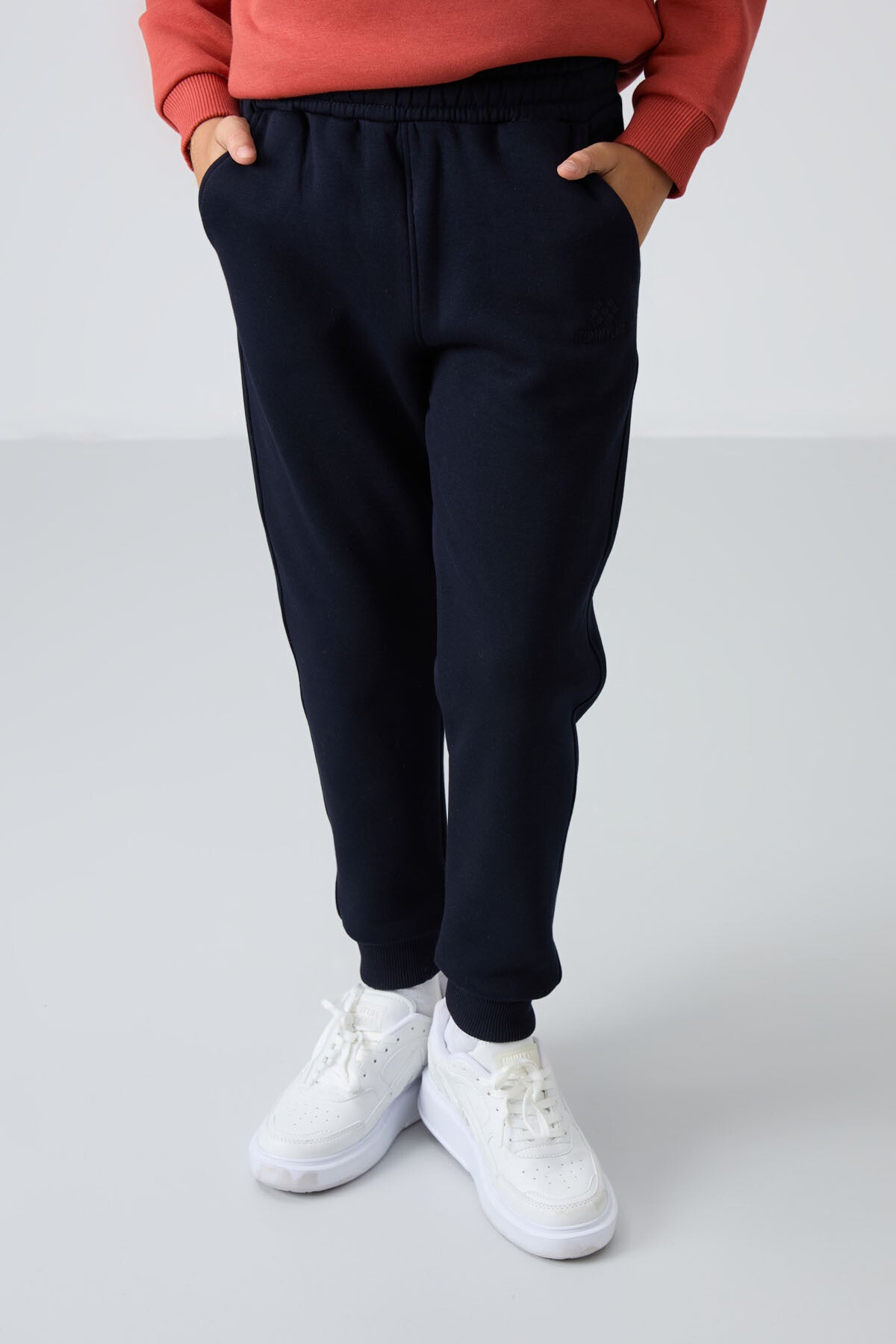 Kiremit-Lacivert Pamuklu Kalın İçi Tüylü Standart Fit Nakışlı Erkek Çocuk Eşofman Takım - 11249